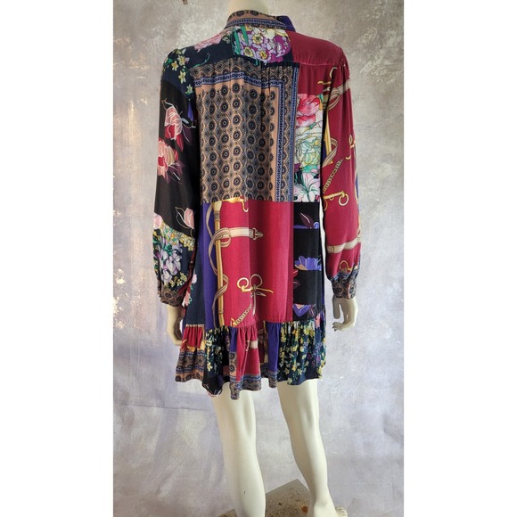 Anthropologie patchwork print shirt tunic with bottom ruffle sz M - Picture 4 of 13